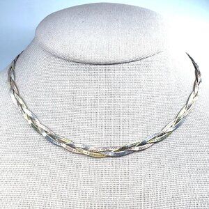 VTG Sterling Silver 925 Tri-Color Braided Herringbone Chain Size 20.25" Length